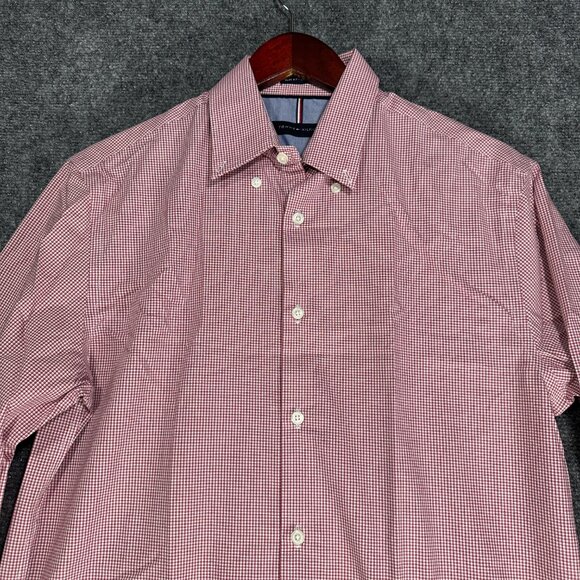 Tommy HIlfiger Shirt Mens 15.5 Button Down Slim Fit Non Iron Red Check - Picture 4 of 8